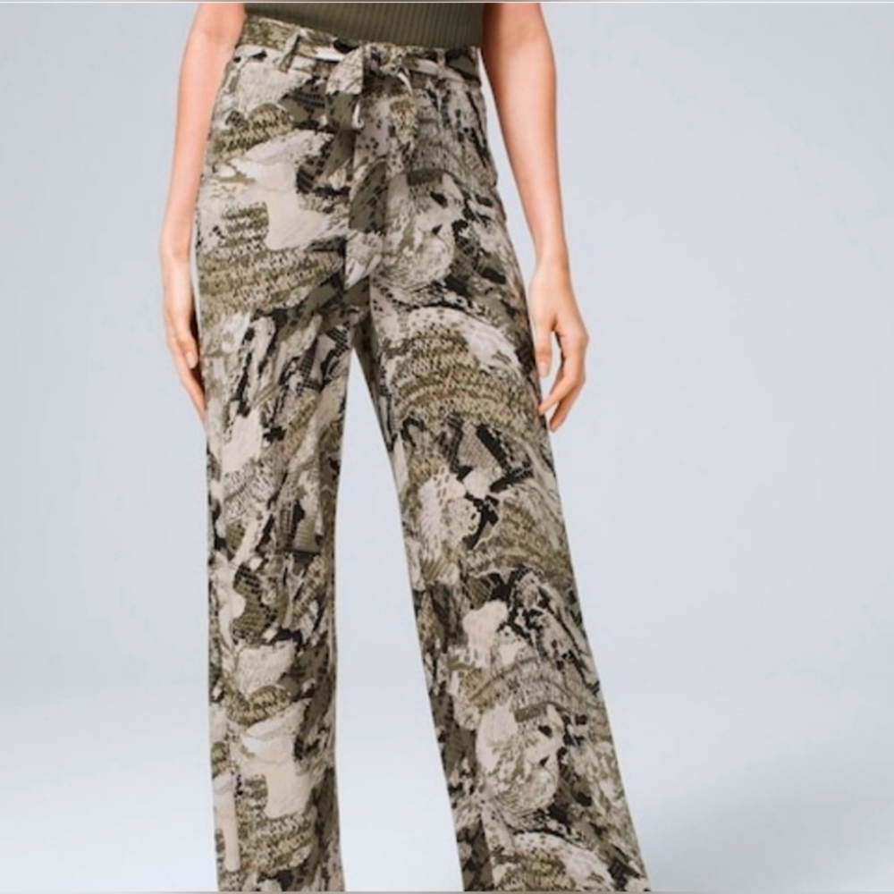 WHBM High-Waist Olive Snake Print Wide-Leg Pants